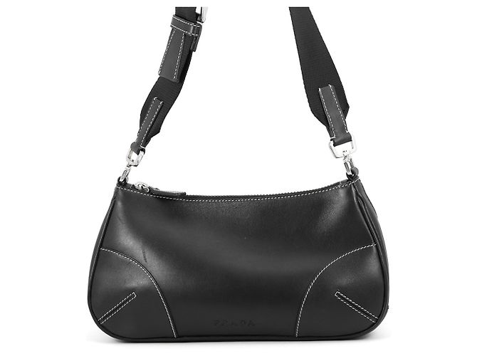 Borsa a tracolla in pelle nera Prada Nero