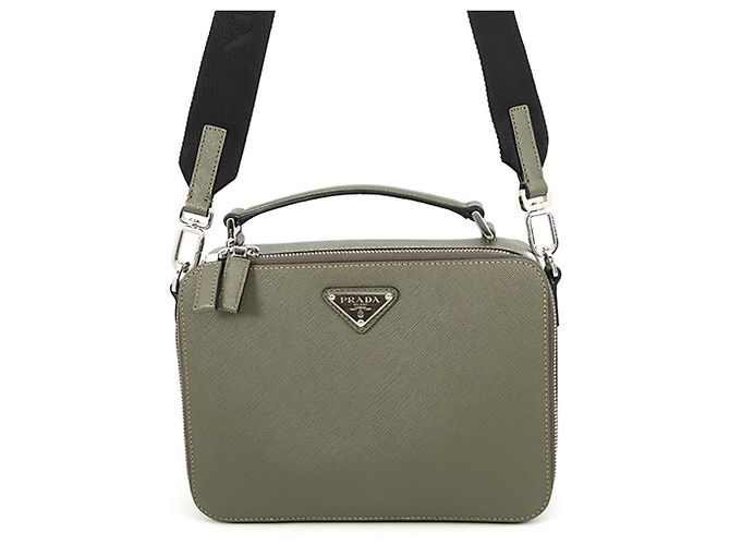 Bolsa de Ombro Prada Khaki Saffiano Caqui