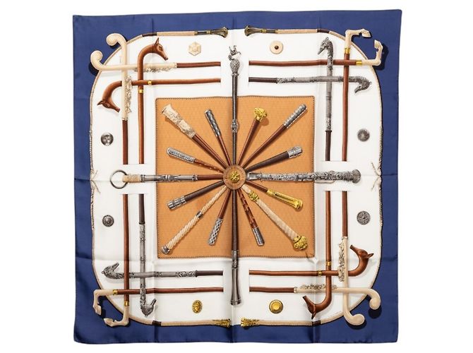 Hermès Sciarpa Hermes Carre 90 Cannes & Pommeaux Blu Multicolore Seta