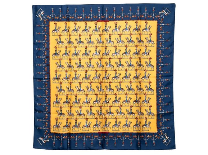 Hermès Sciarpa Hermes Carre 90 LES ARTIFICIERS Blu Multicolore Giallo