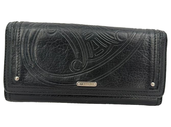 Céline Carteira longa Celine Triomphe-Embossed em couro preto