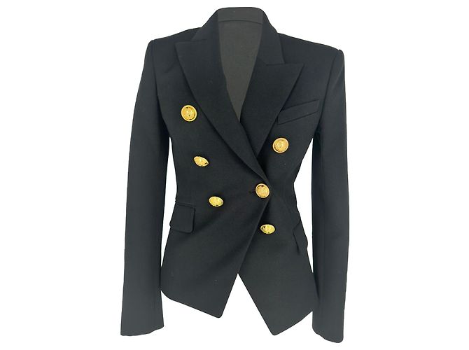 Balmain Double-Breasted Blazer in Black Wool