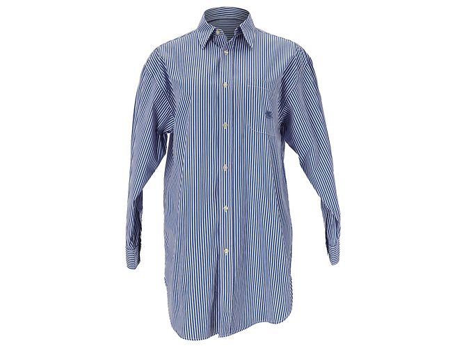 Camicia Etro a righe con logo ricamato in cotone azzurro Blu Blu chiaro