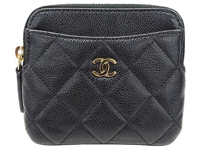 Monedero de piel de becerro granulada Chanel Negro