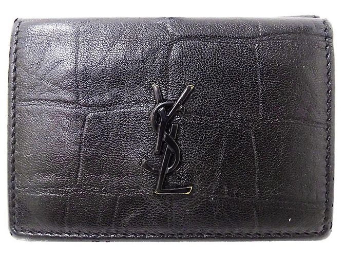 Cartera tríptico de cuero negro Saint Laurent