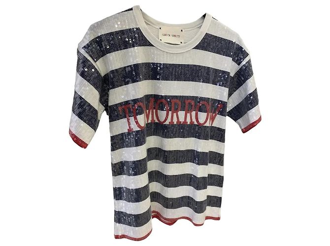 Alberta Ferretti camiseta de rayas con lentejuelas 'Tomorrow' Blanco Azul Multicolor Azul marino