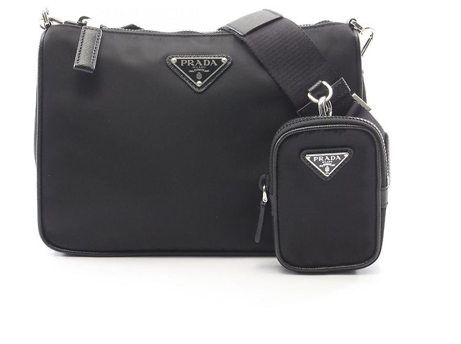 Saffiano Prada Re-Nylon Schultertasche Schwarz