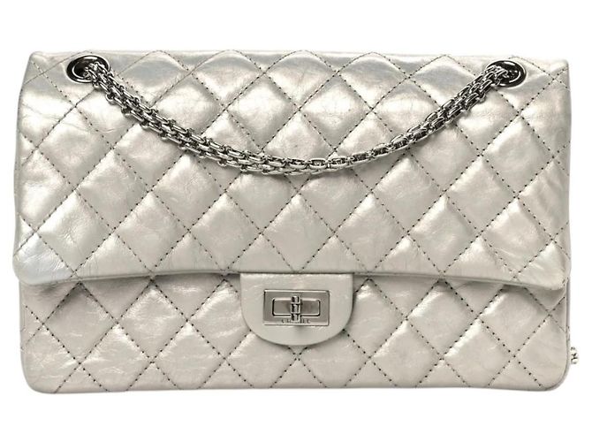 Mademoiselle Borsa Chanel 2.55 Reissue Medium Flap Pelle Argento Metallizzato