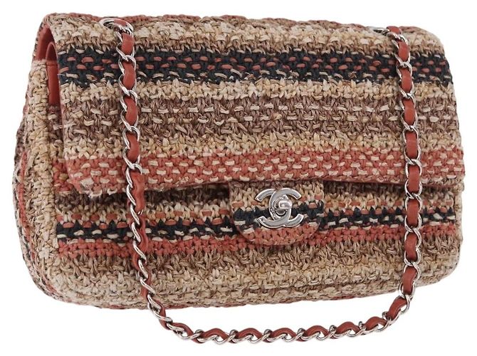 CHANEL Matelasse 25 Chain Shoulder Bag Raffia Multicolor Silver CC Auth 190691SM Argento Multicolore