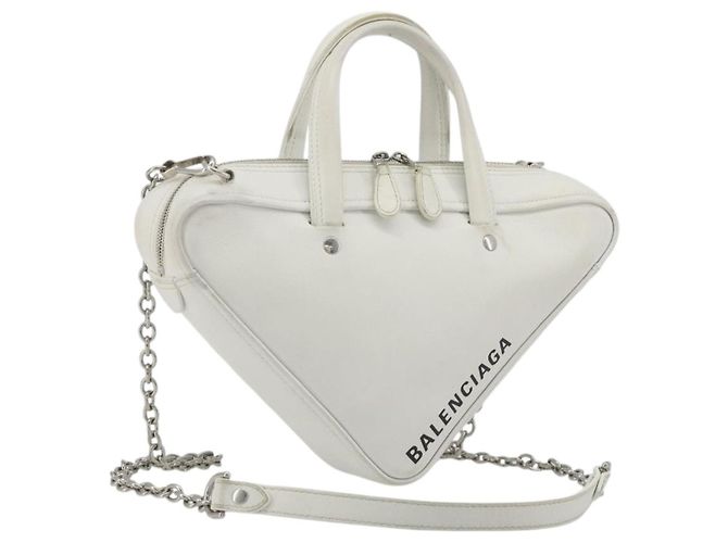 BALENCIAGA Triangle Duffel Bag Leder 2way Weiß Silber 527272 Auth bs35637A