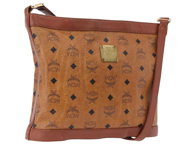 Bolsa de Ombro MCM Vicetos Logogram PVC Couro Marrom Ouro Auth 192237 Dourado