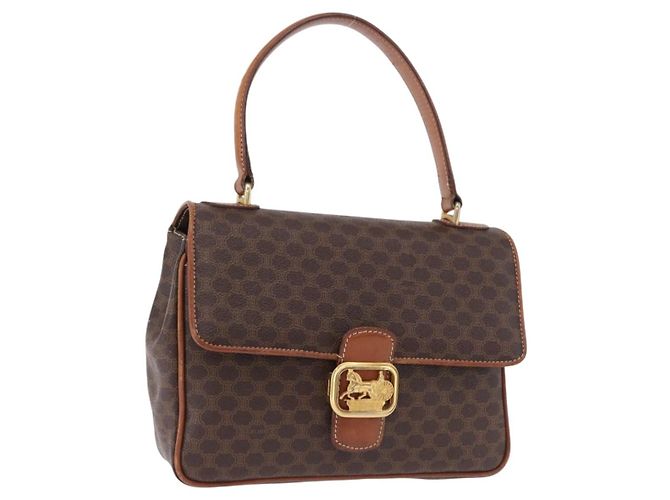 Céline Bolsa de Mão CELINE Macadam Canvas PVC Couro Marrom Ouro Auth ka5248A Dourado