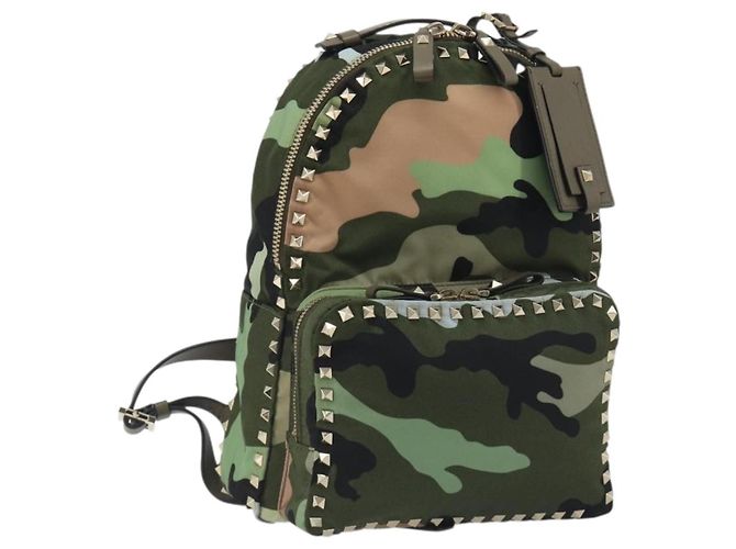 Rucksack VALENTINO Nylon Khaki Gold Camouflage Auth BA13995 Golden