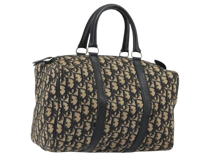 Borsa Boston Christian Dior Trotter Canvas Blu Navy Argento Auth 192214