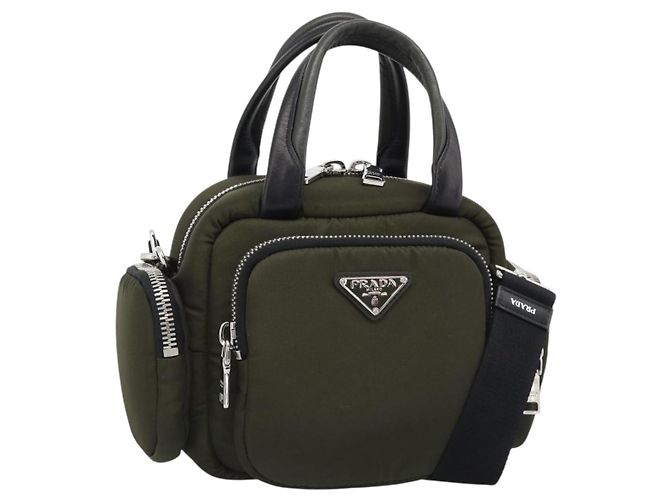 Bolso PRADA Nylon 2way Khaki Silver Auth SW2636SAM Plata Caqui