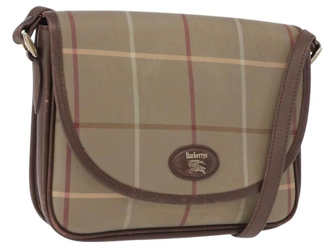 Bolsa de Ombro Burberrys Nova Check em Lona Marrom com Tons Dourados Auth 192747