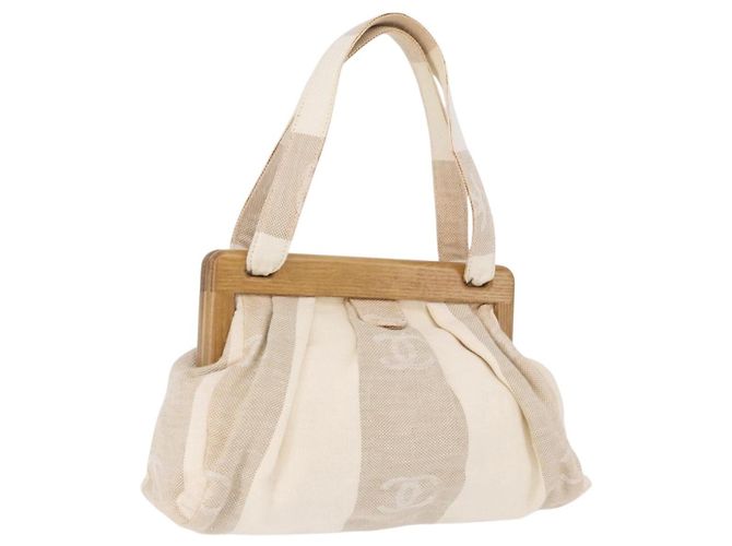Bolsa CHANEL Canvas Bege Ouro CC Auth 192039V Dourado