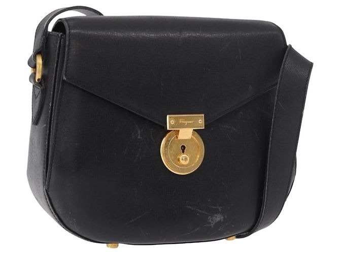 Borsa a Spalla Salvatore Ferragamo in Pelle Nera e Oro Auth gh2148 Nero D'oro
