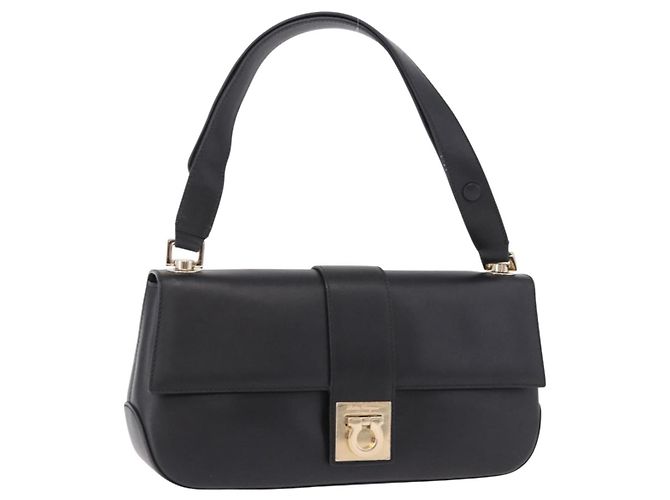 Borsa Salvatore Ferragamo Gancini in pelle nera e oro Auth bs36169V Nero D'oro