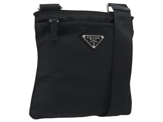 Borsa a Spalla PRADA Nylon Nero Argento Auth 191800V