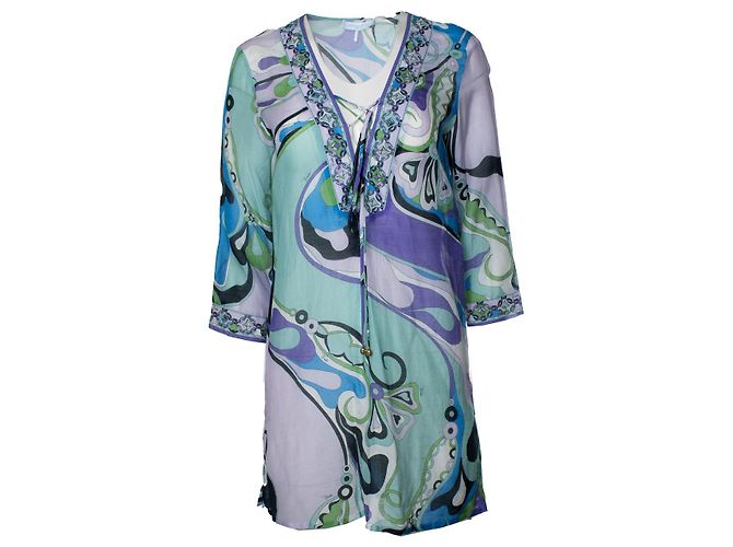 Emilio Pucci, vestido túnica gráfico azul e roxo