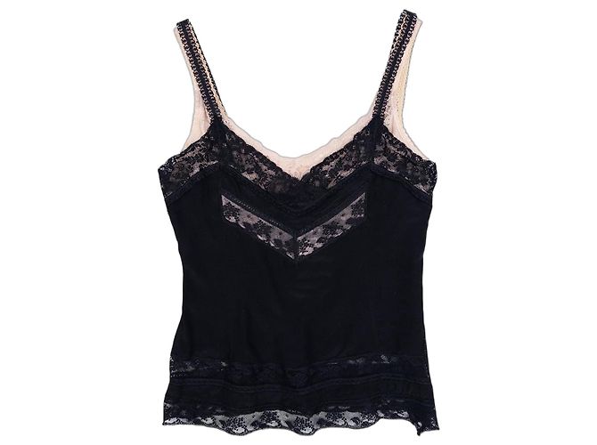 Top de alcinha de renda de camada dupla Dolce & Gabbana dos anos 2000