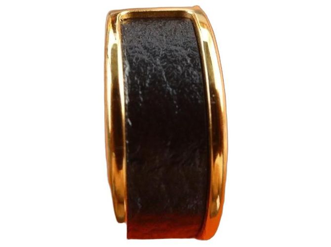 Hermès Olympe Ring Schwarz Leder Gold Größe 52 Golden