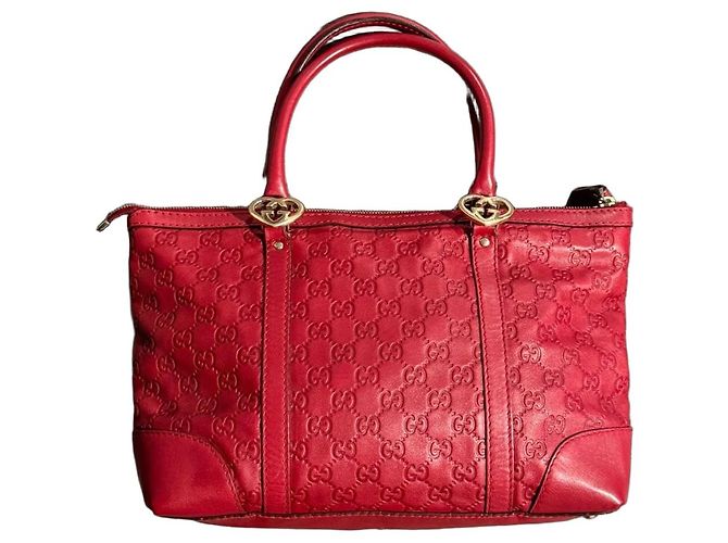 Gucci rote Lederhandtasche mit GG-Monogramm