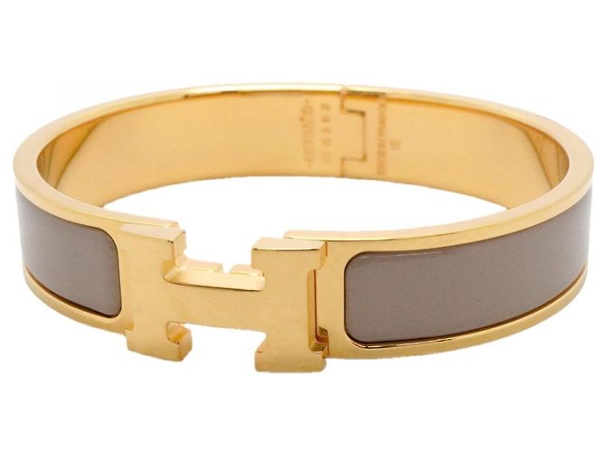 Hermès Bracelet Hermes Bangle Clic Clac PM GP Doré Plaqué Beige 