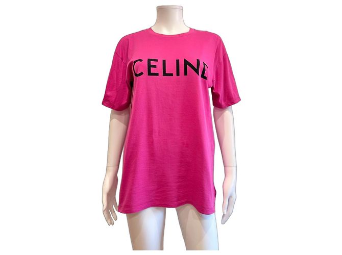 Céline Camiseta Celine Paris Logo Rosa