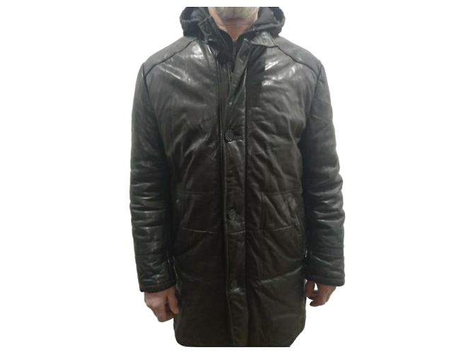 Parka con capucha de cuero negro Karl Lagerfeld