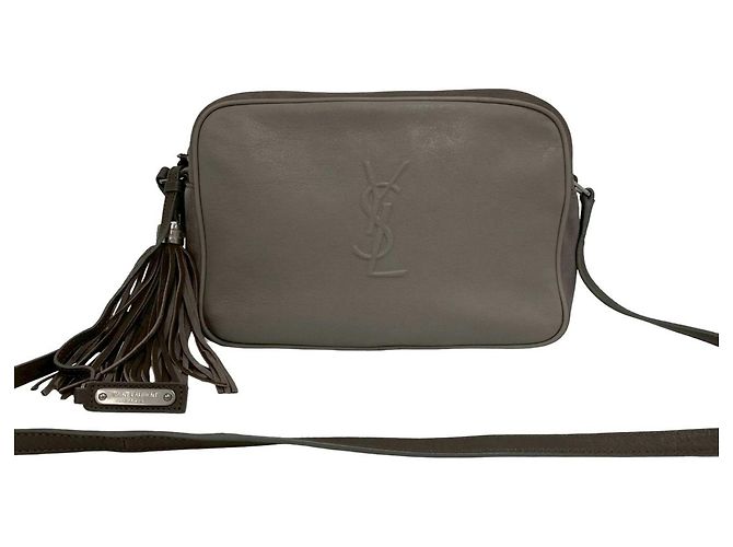 Borsa a tracolla in pelle grigia Saint Laurent Marrone
