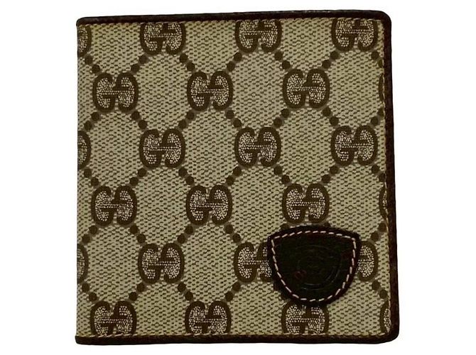 Cartera de cuero con patrón GG Vintage Gucci Castaño