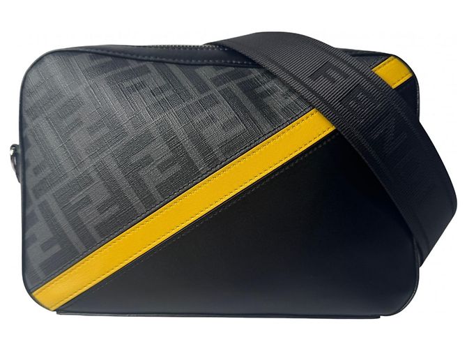 Fendi Diagonal Camera Bag Brown Black Yellow