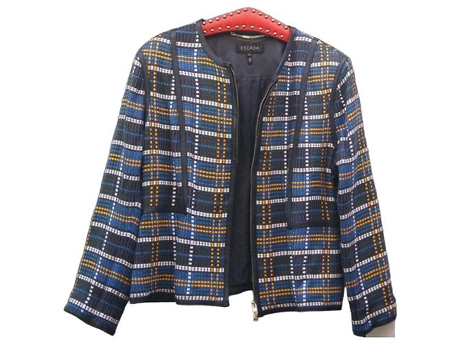 Escada checked leather zip jacket Black White Blue Green Yellow