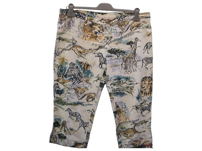 Pantalones cropped con estampado animal Blumarine Blanco Multicolor Estampado de leopardo