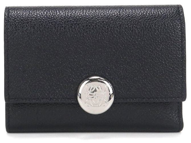 Cartera tríptico de piel de grano negro Loewe