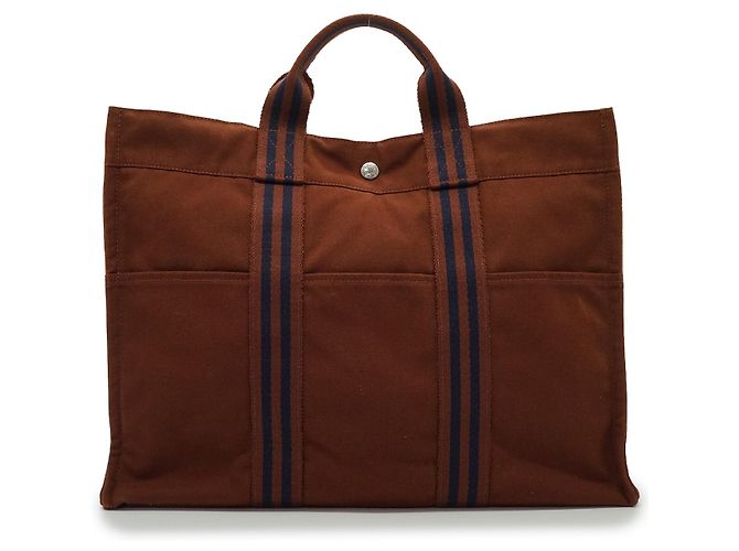 Hermès Borsa Fourre Tout MM in tela di cotone marrone e blu Hermes