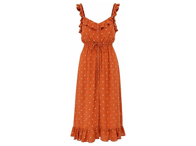 For Love & Lemons Polka Dot Midi Kleid – Größe M Weiß Orange