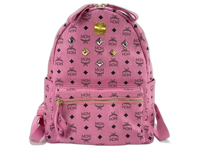 MCM Visetos Studded Leather Backpack in Pink