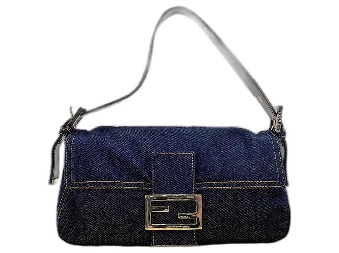 Borsa a secchiello Fendi Mamma in Denim Navy Blu navy