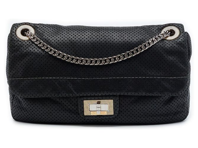 Chanel Black Medium Perforated Calfskin Reissue 2.55 Drill Flap Noir