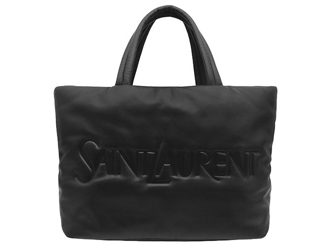 Tote de pele de cordeiro preta puffer Saint Laurent