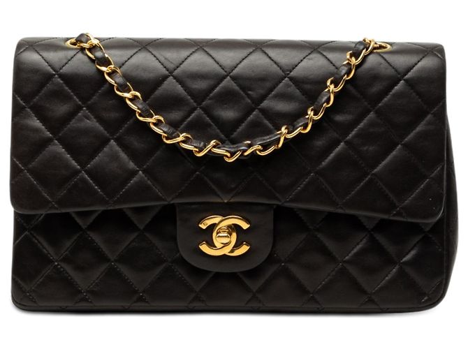Chanel Black Medium Classic Lambskin Double Flap Nero