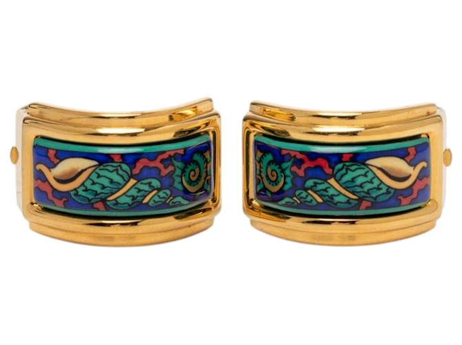 Hermès Gold Gold Plated Enamel Cloisonne Clip On Earrings Golden 