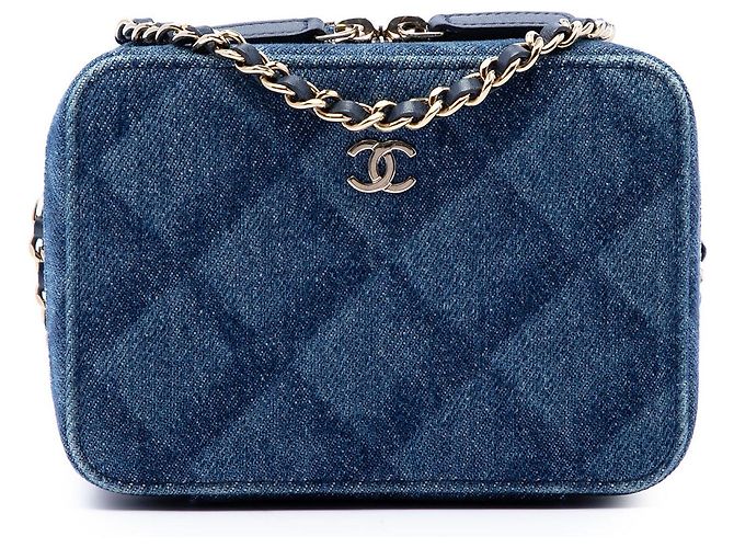 Camera Funda de cámara de denim con estampado CC azul Chanel