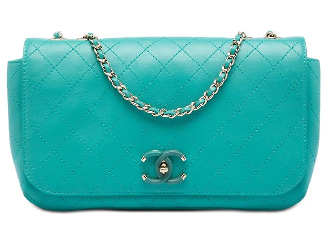 Chanel Blue Medium Stitched Calfskin Covered CC Flap Bleu Turquoise
