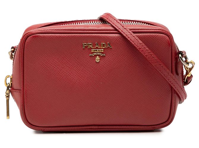 Prada Red Mini Saffiano Camera Bag Rot