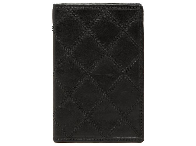 Chanel Doppelstich Bifold Kartenetui aus schwarzem gestepptem Lammleder