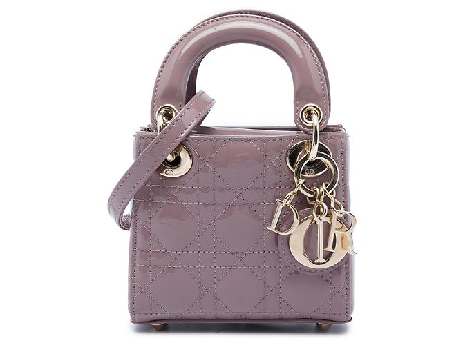 Dior Pink Micro Patent Cannage Lady Dior Golden
